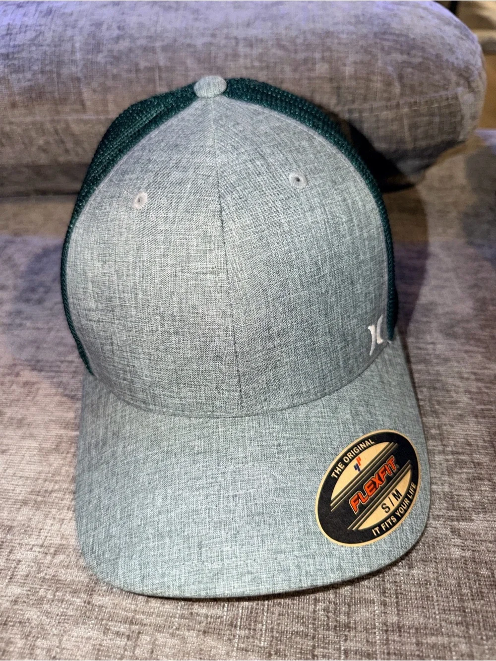 Hurley Flexfit Trucker Hat Heather Gray Green Mesh S/M Stretch Fit Cap